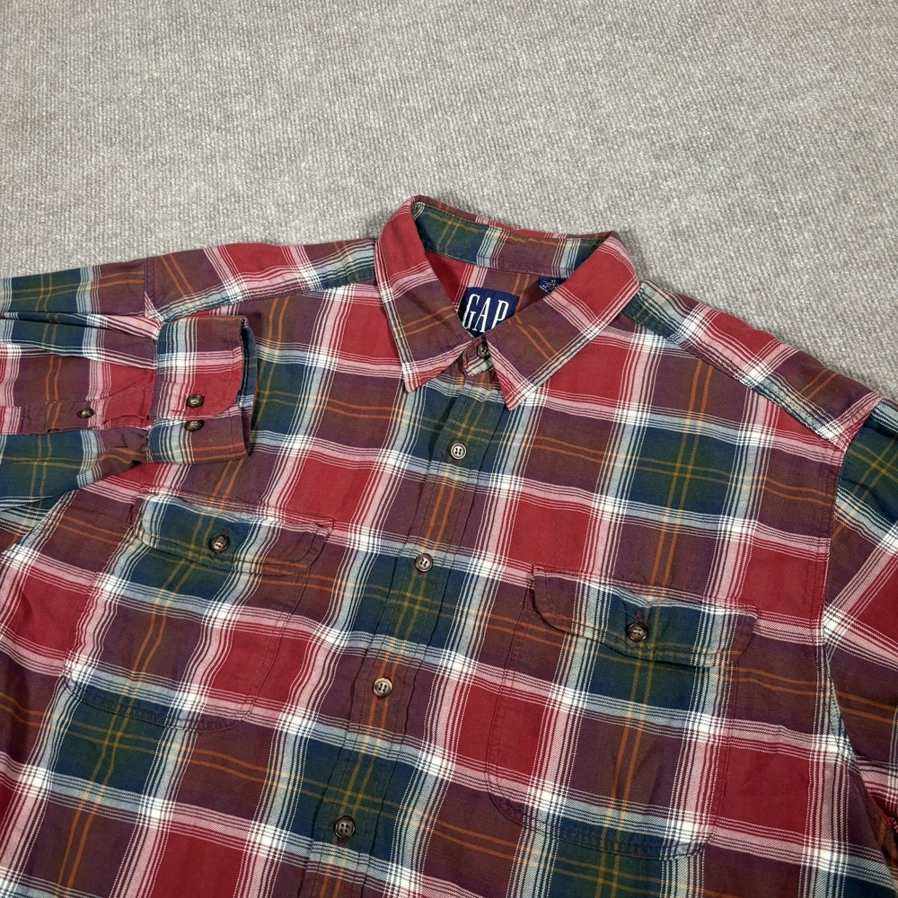 Vintage 90s GAP Shirt Mens XL Long‎ Sleeve Button Down Red Green Plaid Pockets